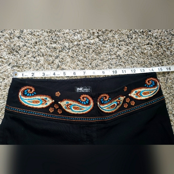 INC| International Concepts| Black Flare Pants with Paisley Western Waistband - Picture 4 of 5